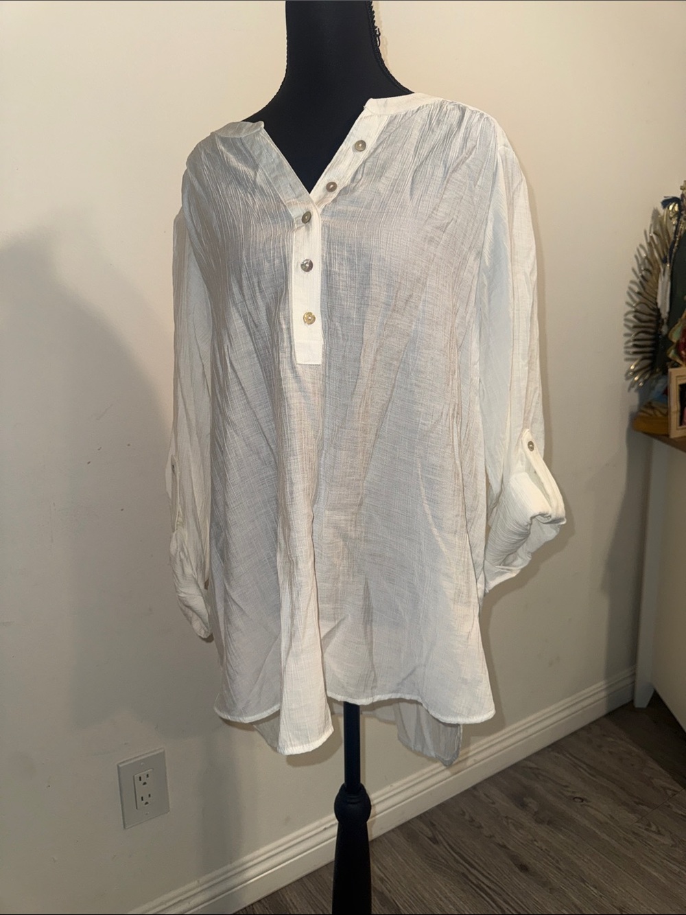 Jane and Delancey White Casual Button-Front Henley Shirt